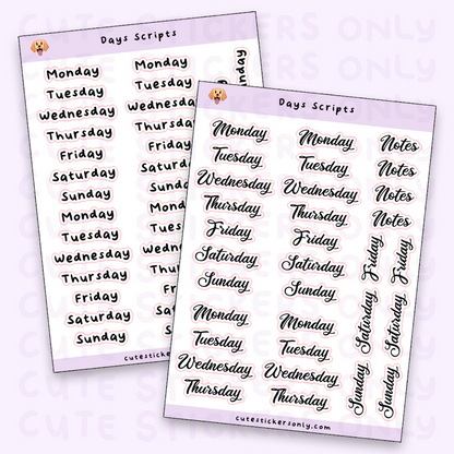 Days Scripts Sticker Sheet (Transparent)