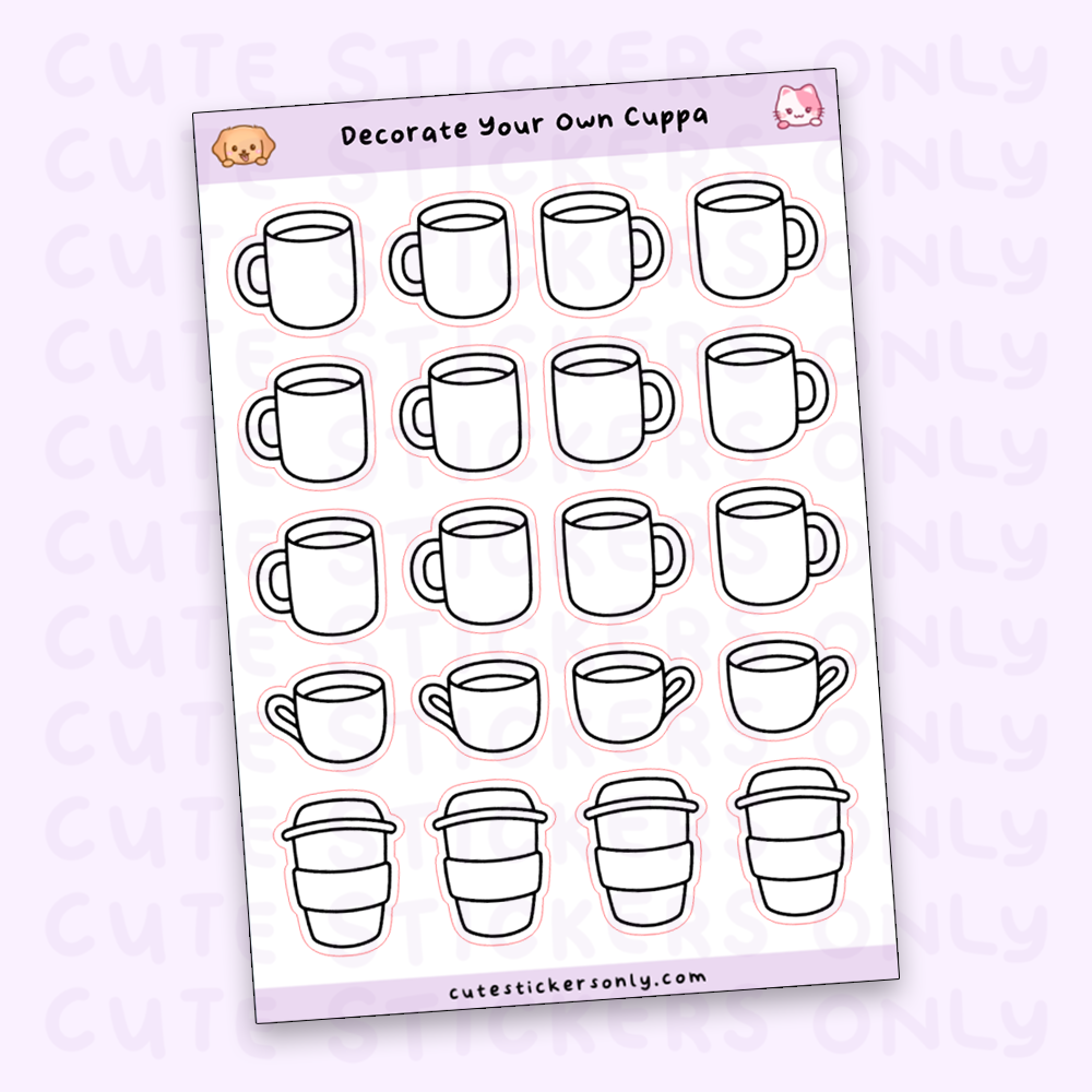 Kawaii Cuppa - Colour Your Own Sticker Sheets