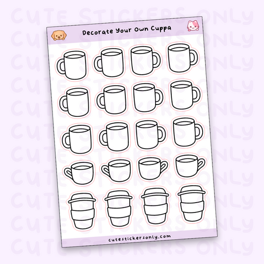 Kawaii Cuppa - Colour Your Own Sticker Sheets