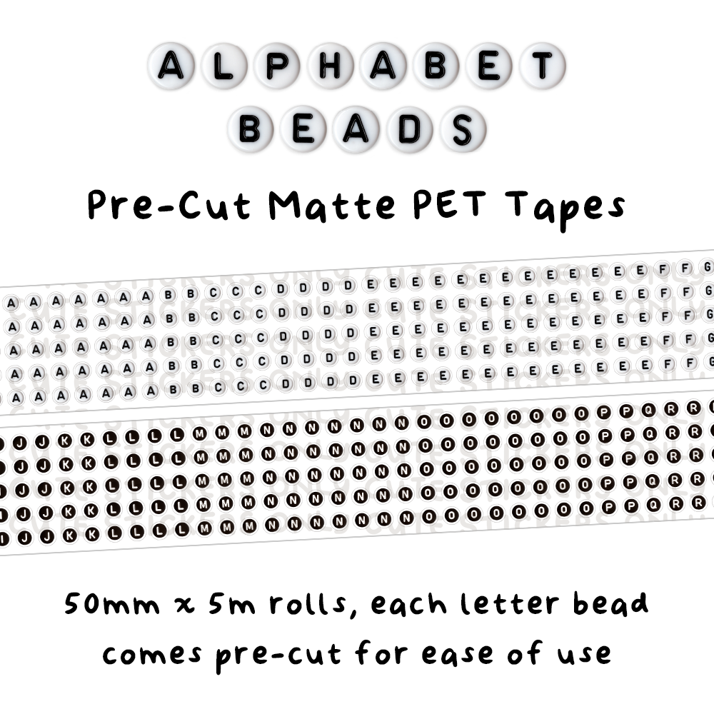 [PRE-ORDER] Alphabet Beads 50mm Pre-Cut Matte PET Tape