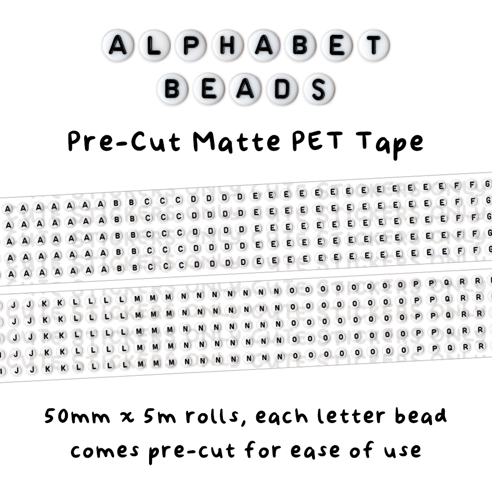 [PRE-ORDER] Alphabet Beads 50mm Pre-Cut Matte PET Tape