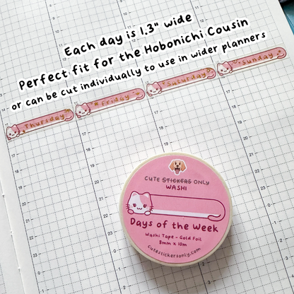 Joey & Cake Days of the Week 8mm Washi Tape with Gold Foil