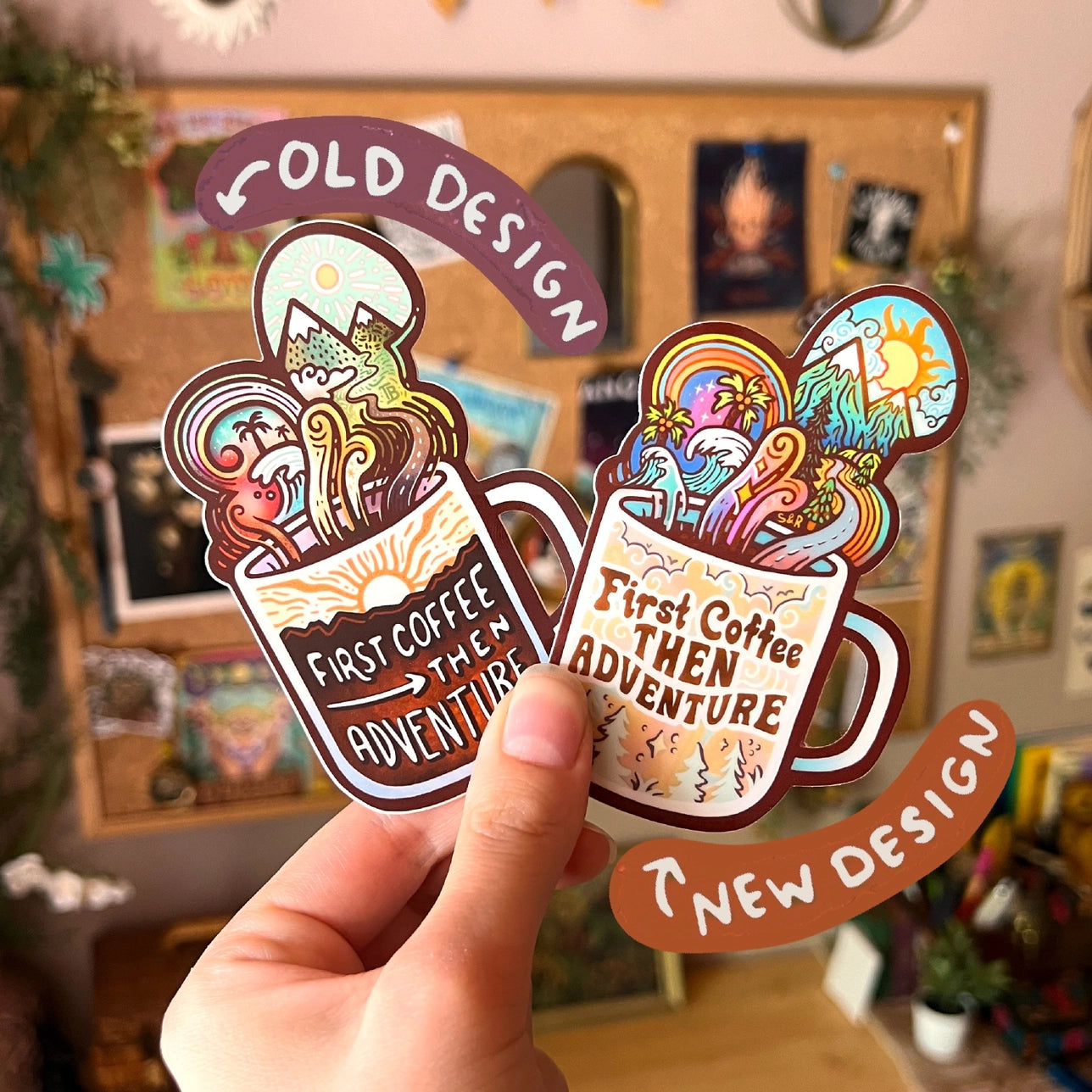 First Coffee → Then Adventure - Large Sticker