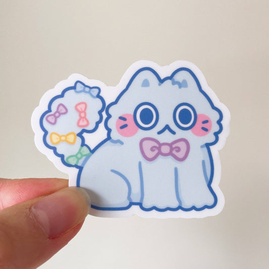 Fluffy Bow Cat Vinyl Sticker