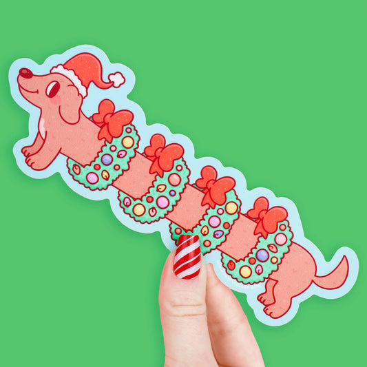 Holiday Weenie Dog Dachshund LONG Vinyl Sticker