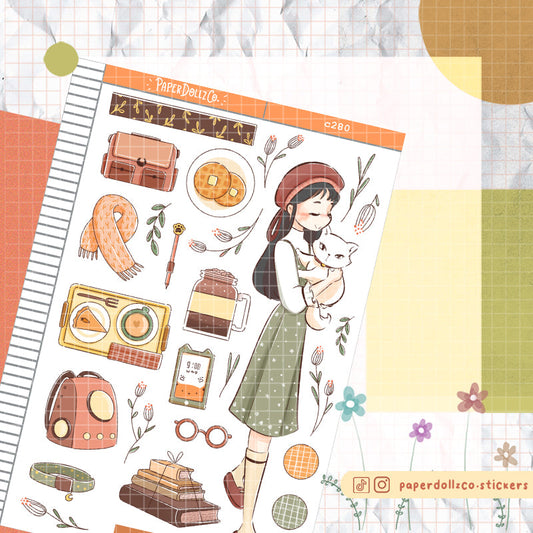 White Cat | Autumn Purrfection | C280 Sticker Sheet