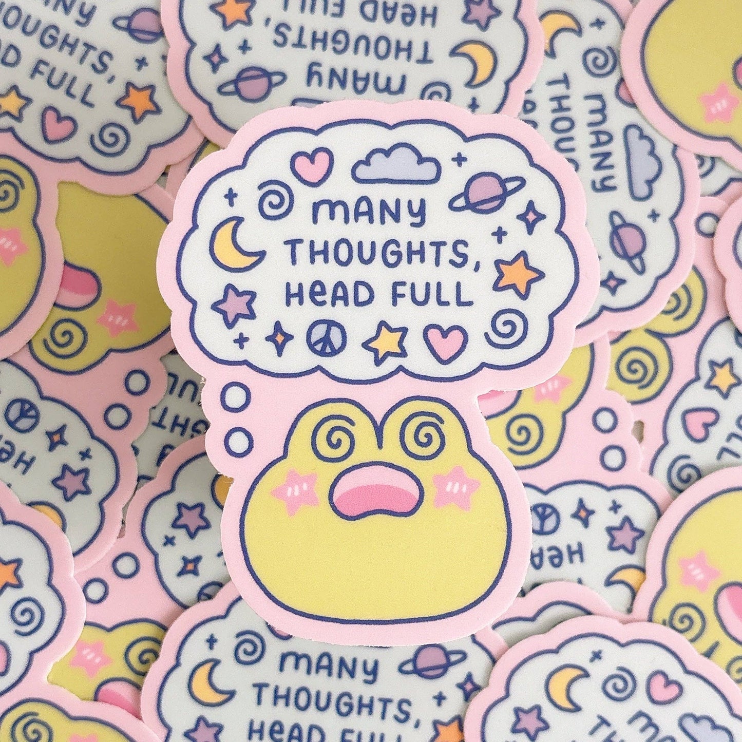 Many Thoughts Head Full Dizzy Matcha the Frog Vinyl Sticker