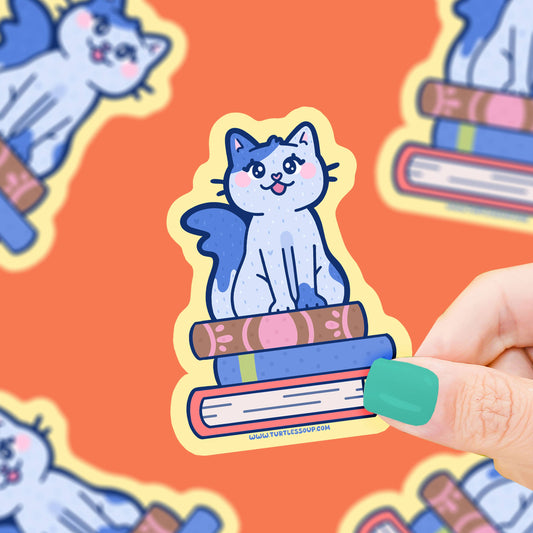 Cat on Stacked Books Vinyl Sticker