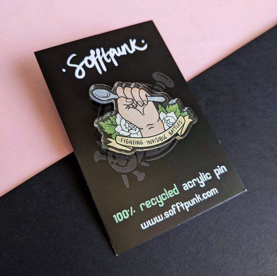 Invisible Hand Pin Fighting Invisible Battles 100% Recycled Acrylic Pin – Cute Stickers Only