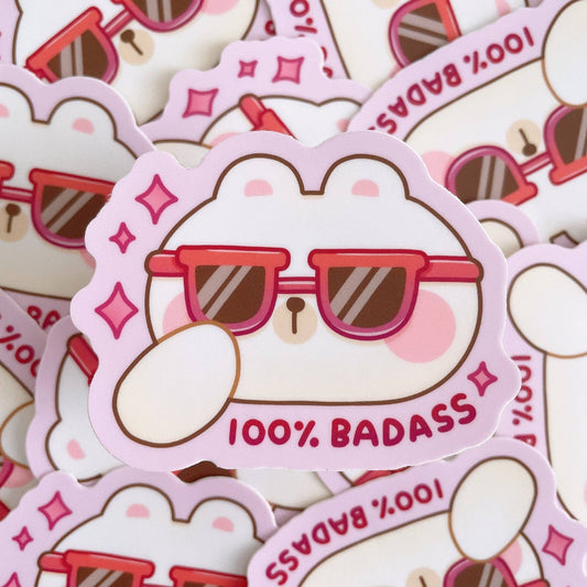 100% Badass Rice the Bear Vinyl Sticker