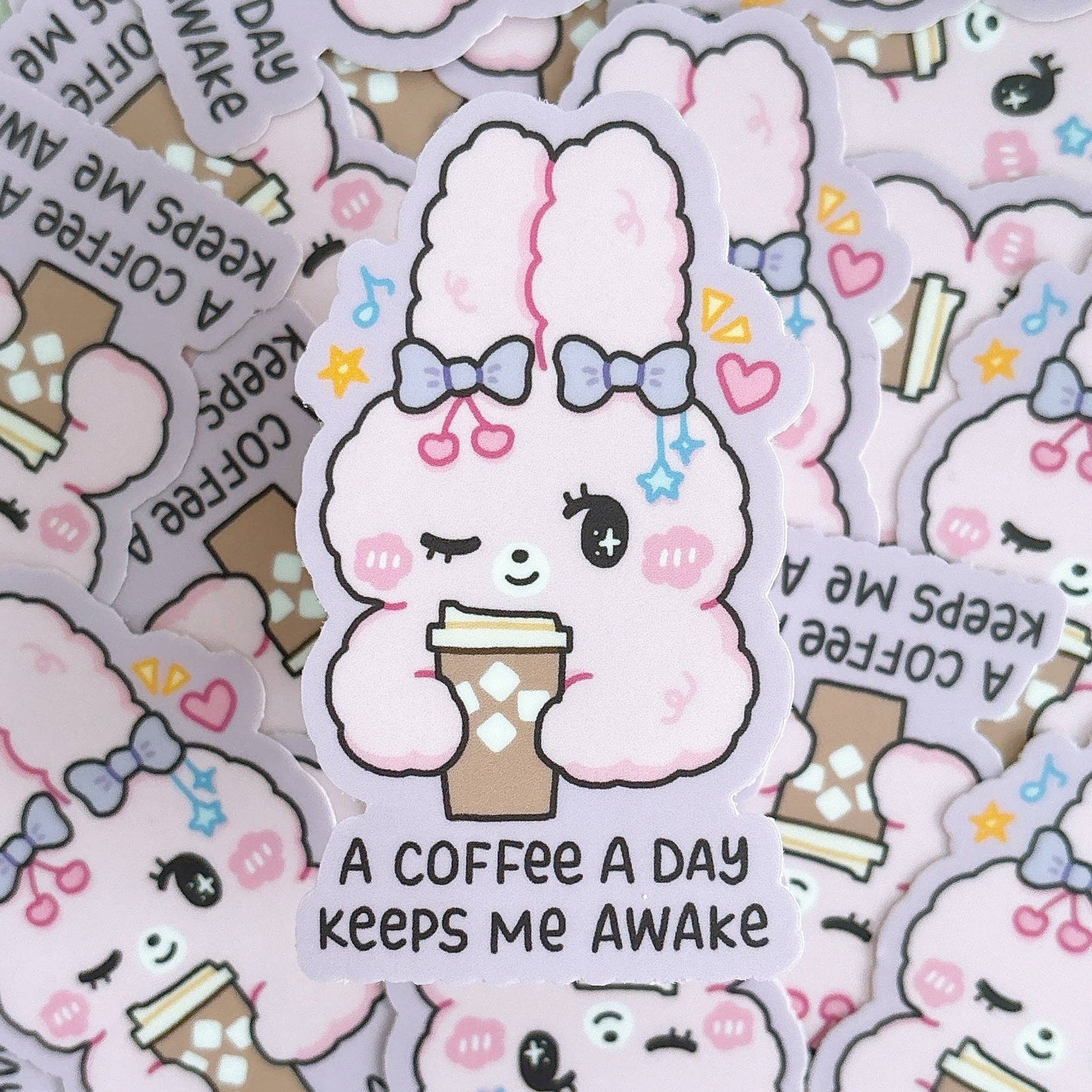 A Coffee a Day Keeps Me Awake Fluffy Bunny Vinyl Sticker