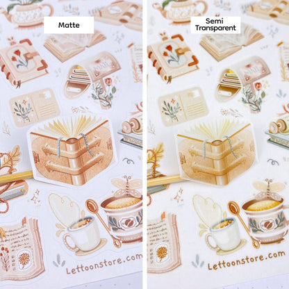 Book Vibes + Cozy Reading Time - Semi-Transparent Sticker Sheets