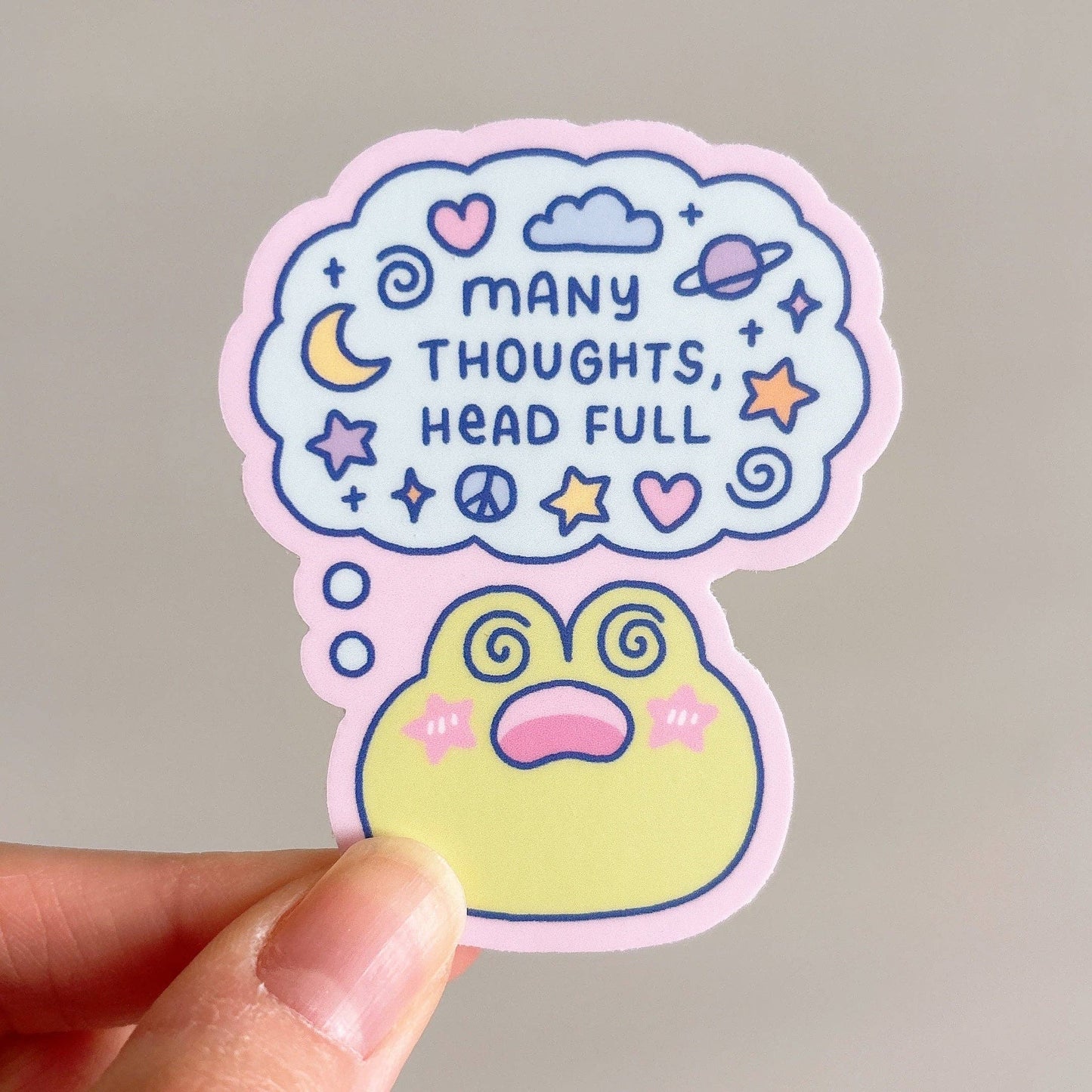 Many Thoughts Head Full Dizzy Matcha the Frog Vinyl Sticker