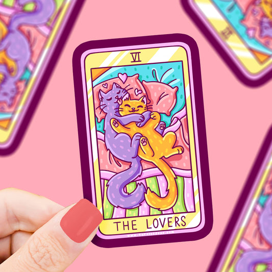 The Lovers Cat Major Arcana Tarot Card Vinyl Sticker