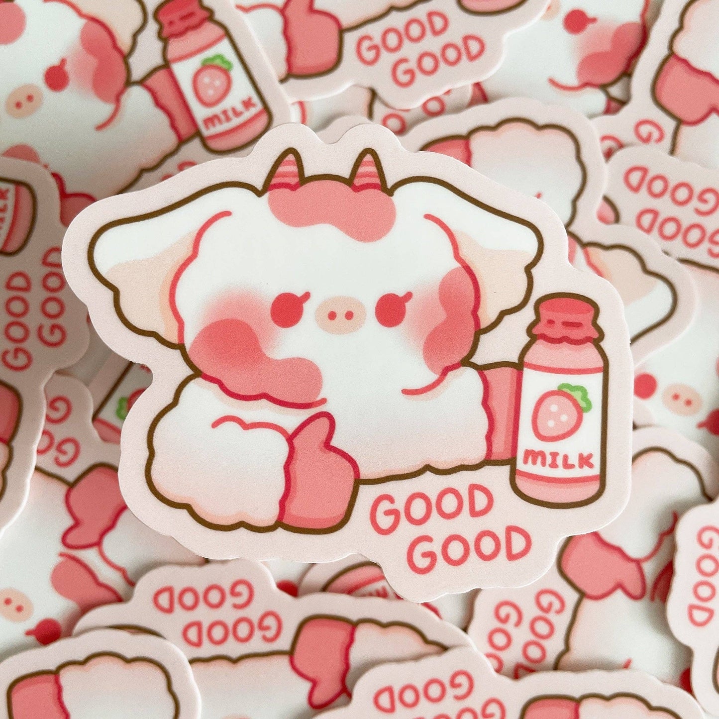 Strawberry Milk Cow Vinyl Sticker