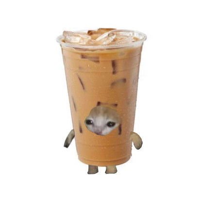 Iced Coffee Cat Meme Vinyl Sticker