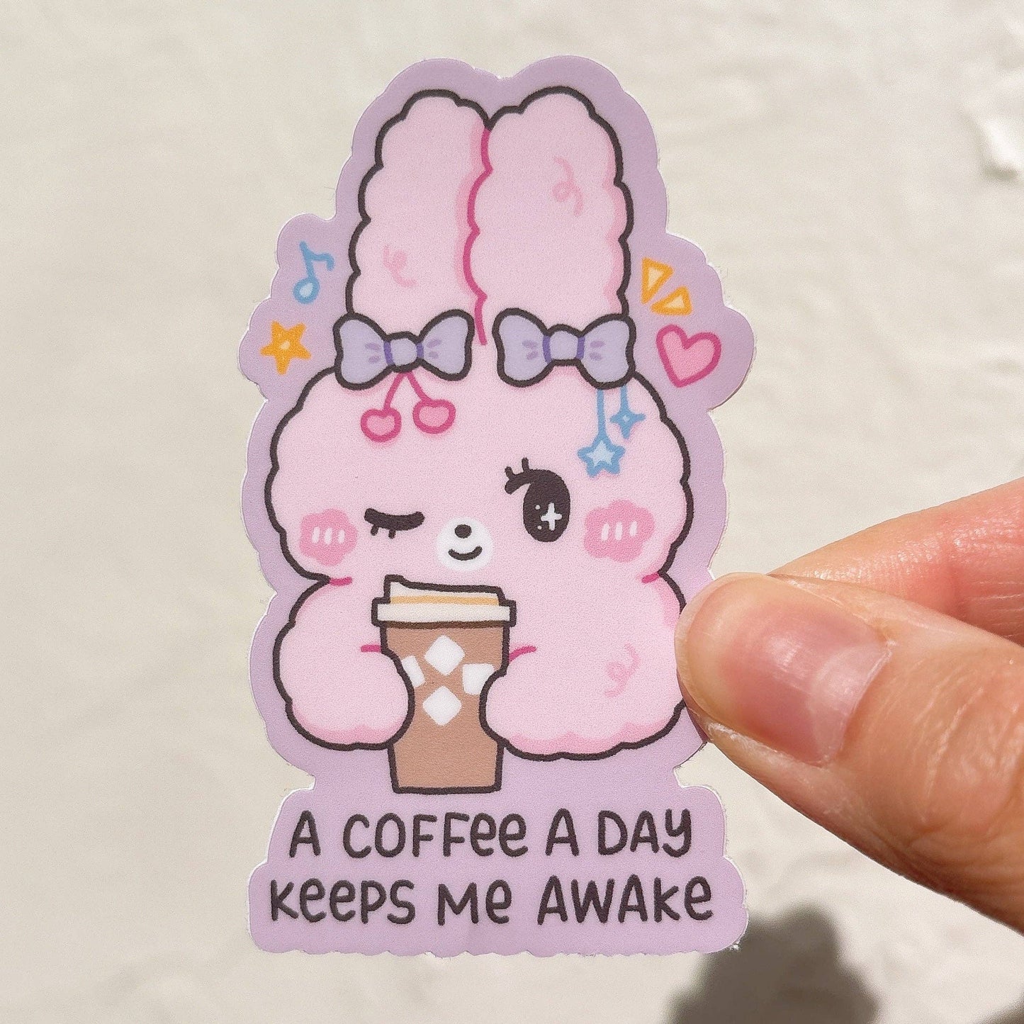 A Coffee a Day Keeps Me Awake Fluffy Bunny Vinyl Sticker