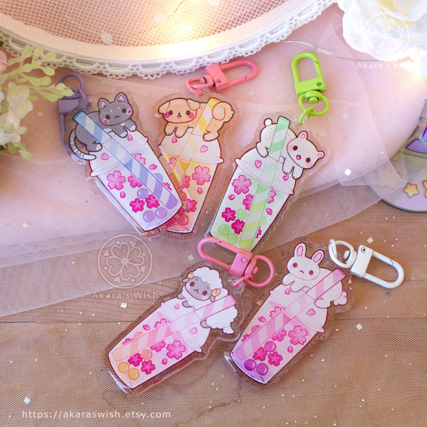 Boba Animals Glitter Epoxy Keychains