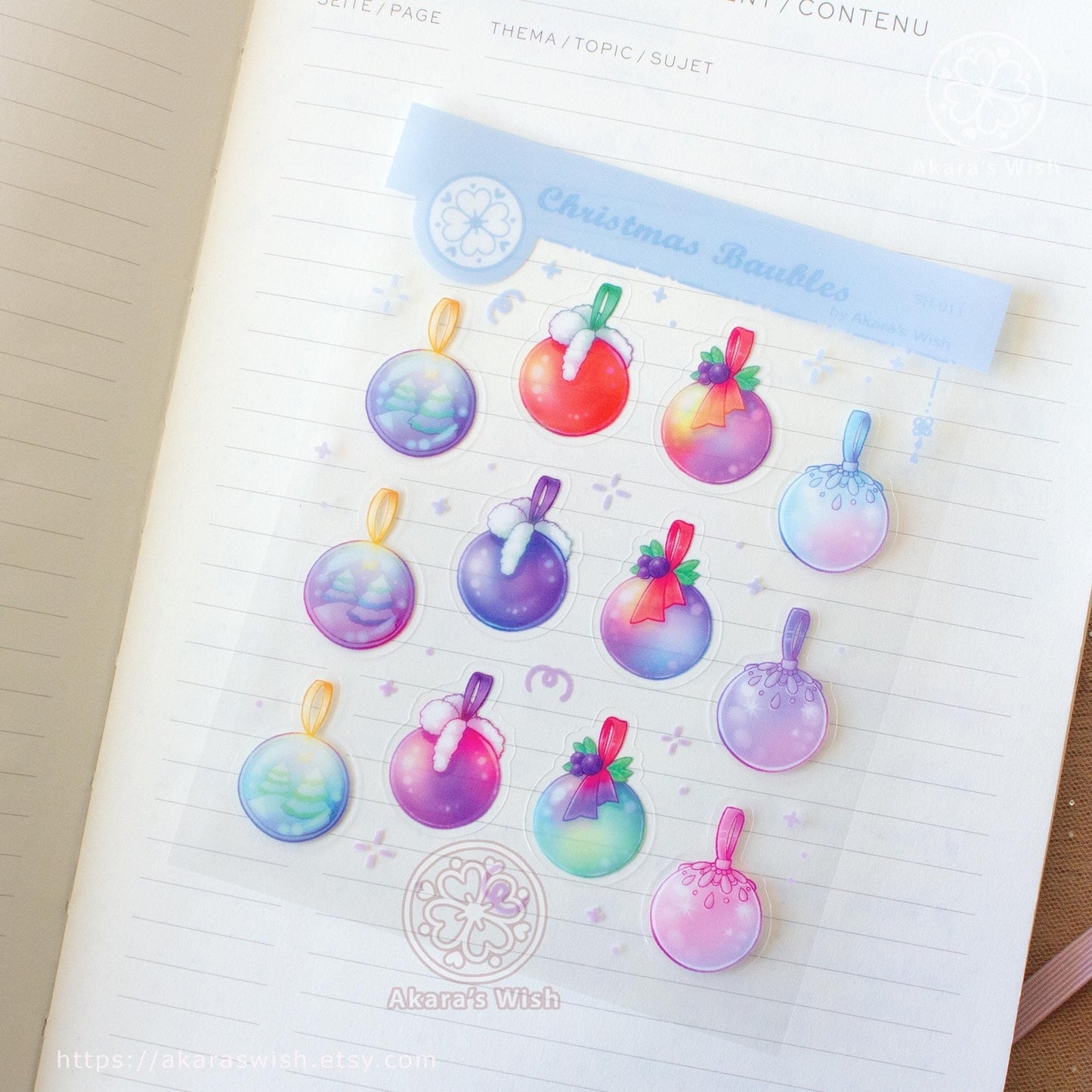 Christmas Baubles Clear Sticker Sheet