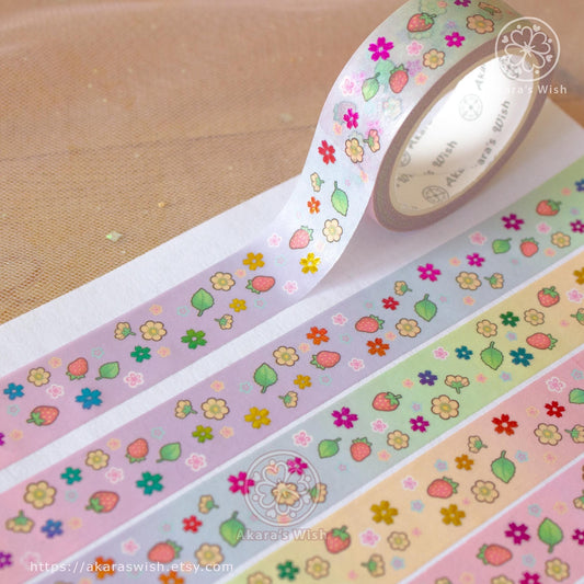 Strawberry Sakura Washi Tape with Rainbow Foil