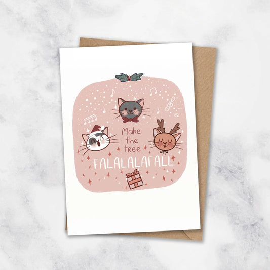 Make the Tree Falalalafall - Pink Cat Choir Christmas Card