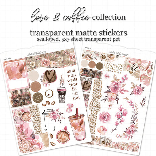 Love & Coffee Satin P.E.T. Journaling Sticker Sheet