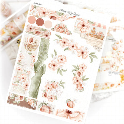 Sweet Peach Satin P.E.T. Journaling Sticker Sheet Set