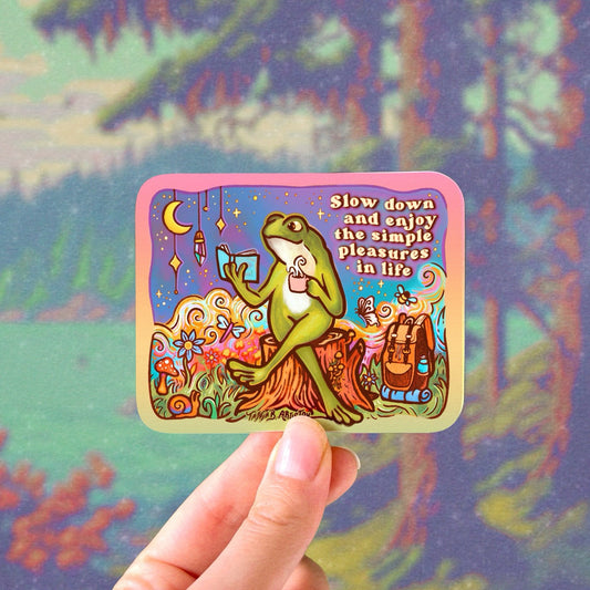 Slow Down and Enjoy Frog - Large Waterproof Sticker