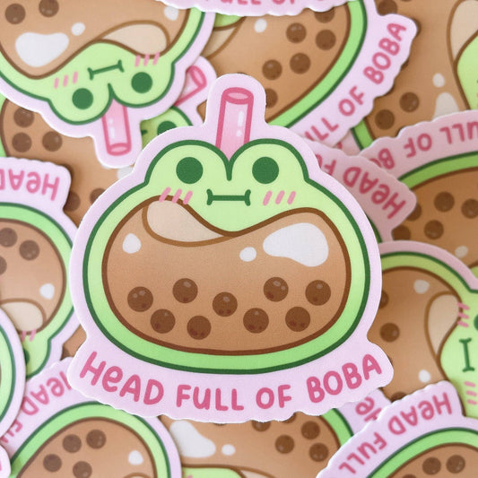 Head Full of Boba Matcha the Frog Vinyl Sticker