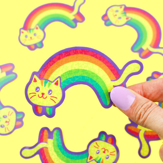 Rainbow Cat Glitter Vinyl Sticker