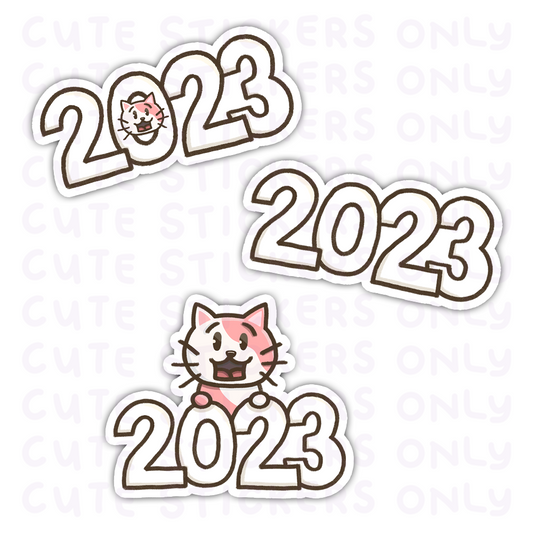 New Year 2023 - Cake the Strawberry Cat Die Cut Stickers