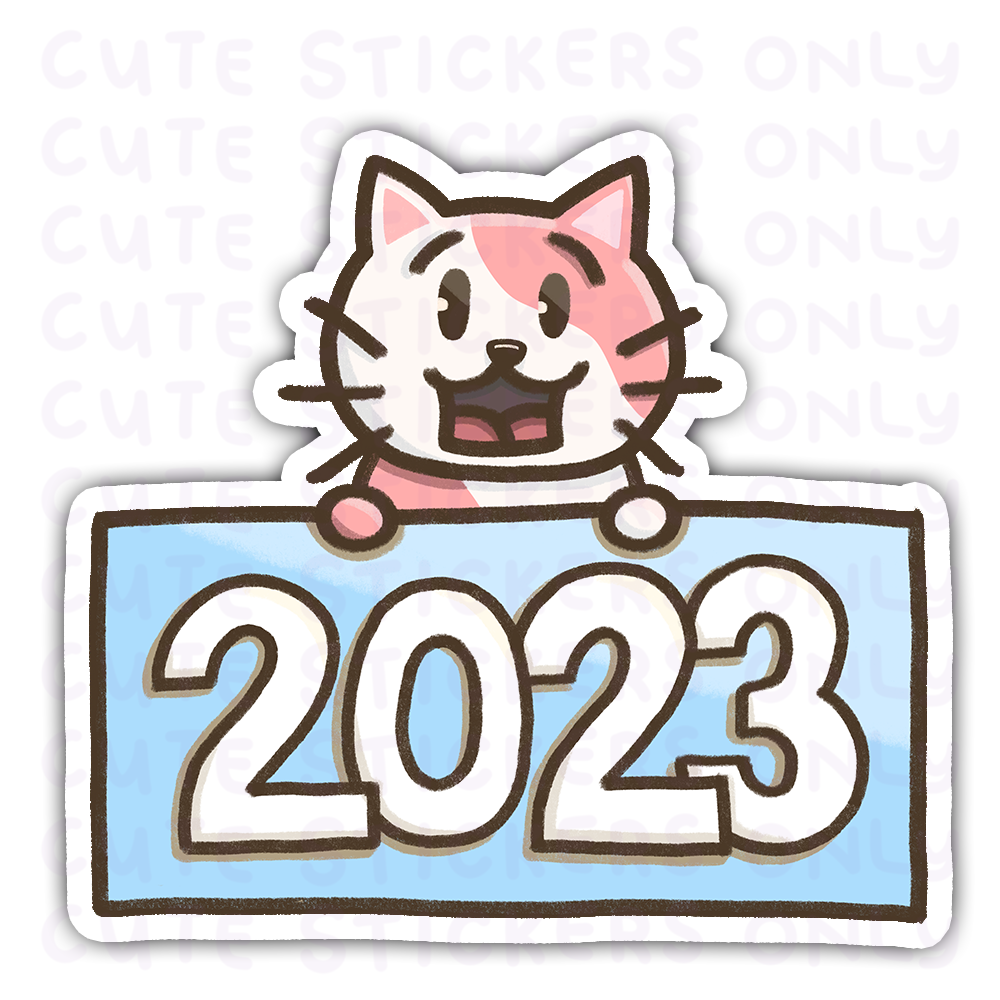 New Year 2023 Pastel Signs - Cake the Strawberry Cat Die Cut Stickers