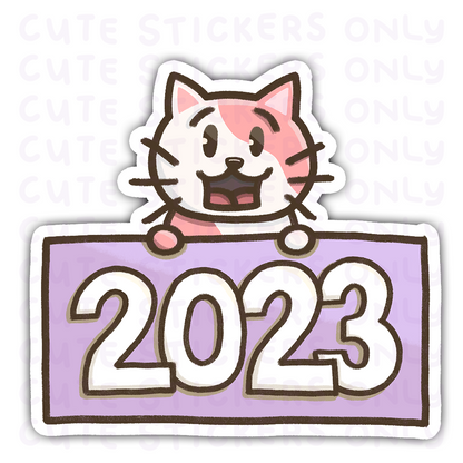 New Year 2023 Pastel Signs - Cake the Strawberry Cat Die Cut Stickers