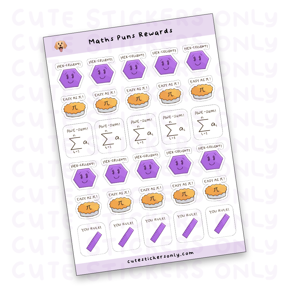 Maths Puns Rewards Sticker Sheet