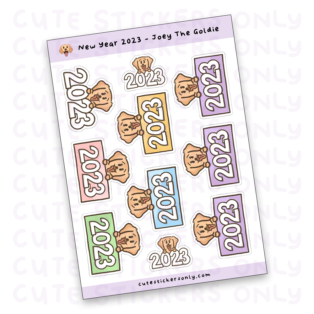 New Year 2023 Pastel Signs - Joey the Goldie Sticker Sheet