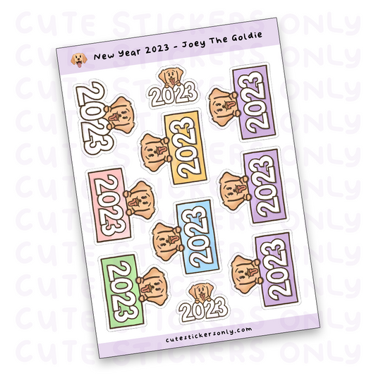 New Year 2023 Pastel Signs - Joey the Goldie Sticker Sheet