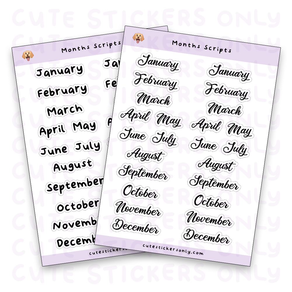 Months Scripts Sticker Sheet (Transparent)
