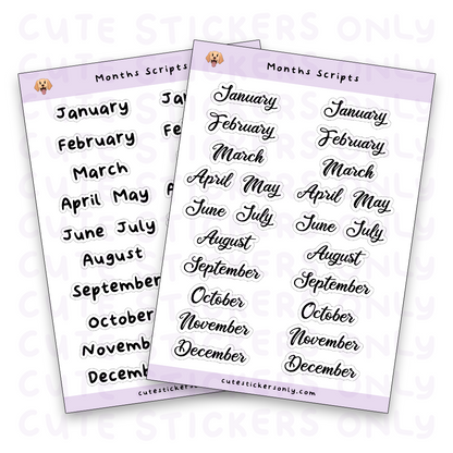 Months Scripts Sticker Sheet (Transparent)
