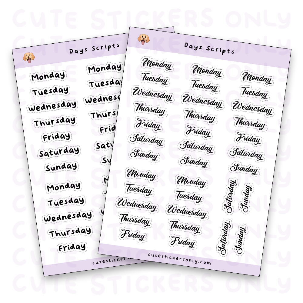 Days Scripts Sticker Sheet (Transparent)