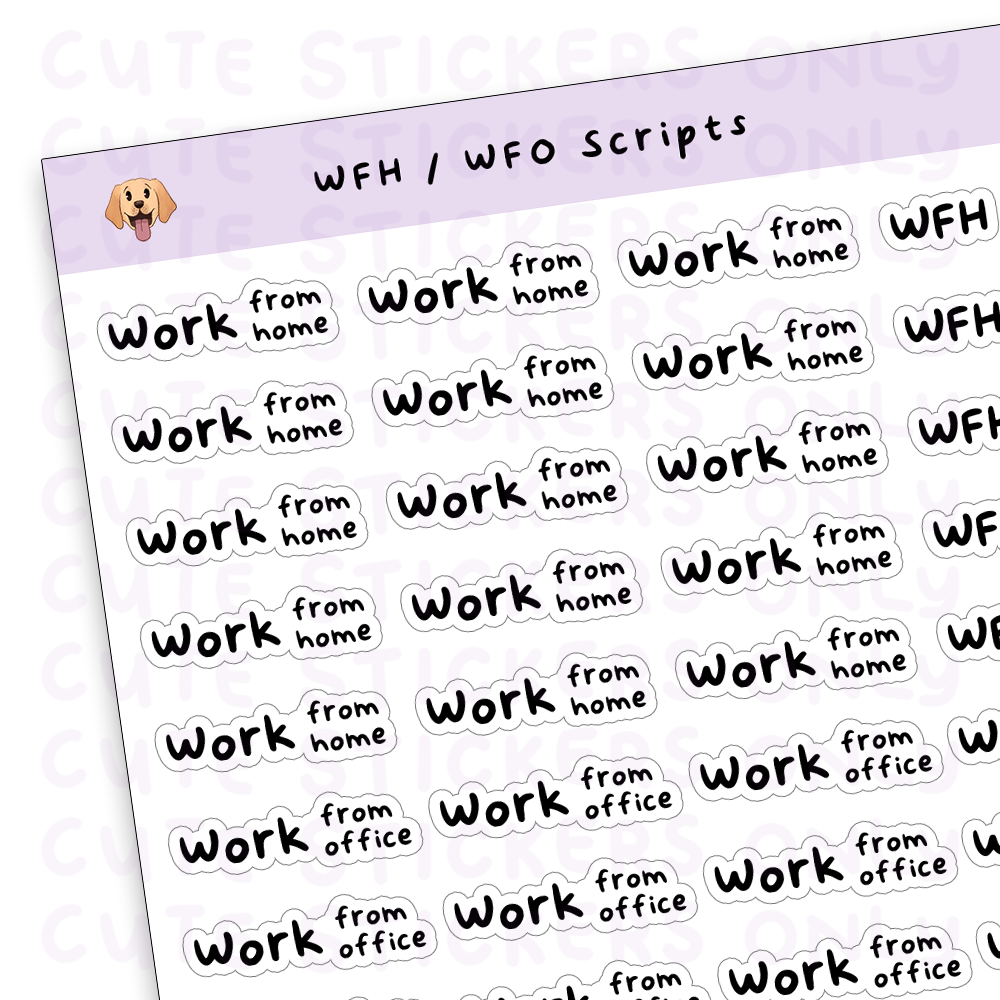 Work from Home (WFH) or Work from Office (WFO) Scripts Sticker Sheet (Transparent)
