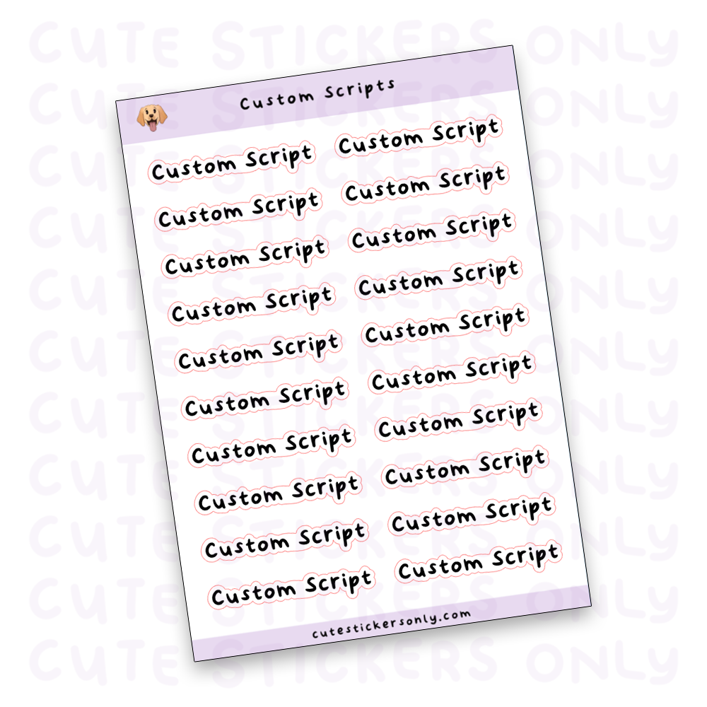 Scrut Sticker Custom Scripts Sticker Sheet (Matte Transparent) – Cute Stickers Only