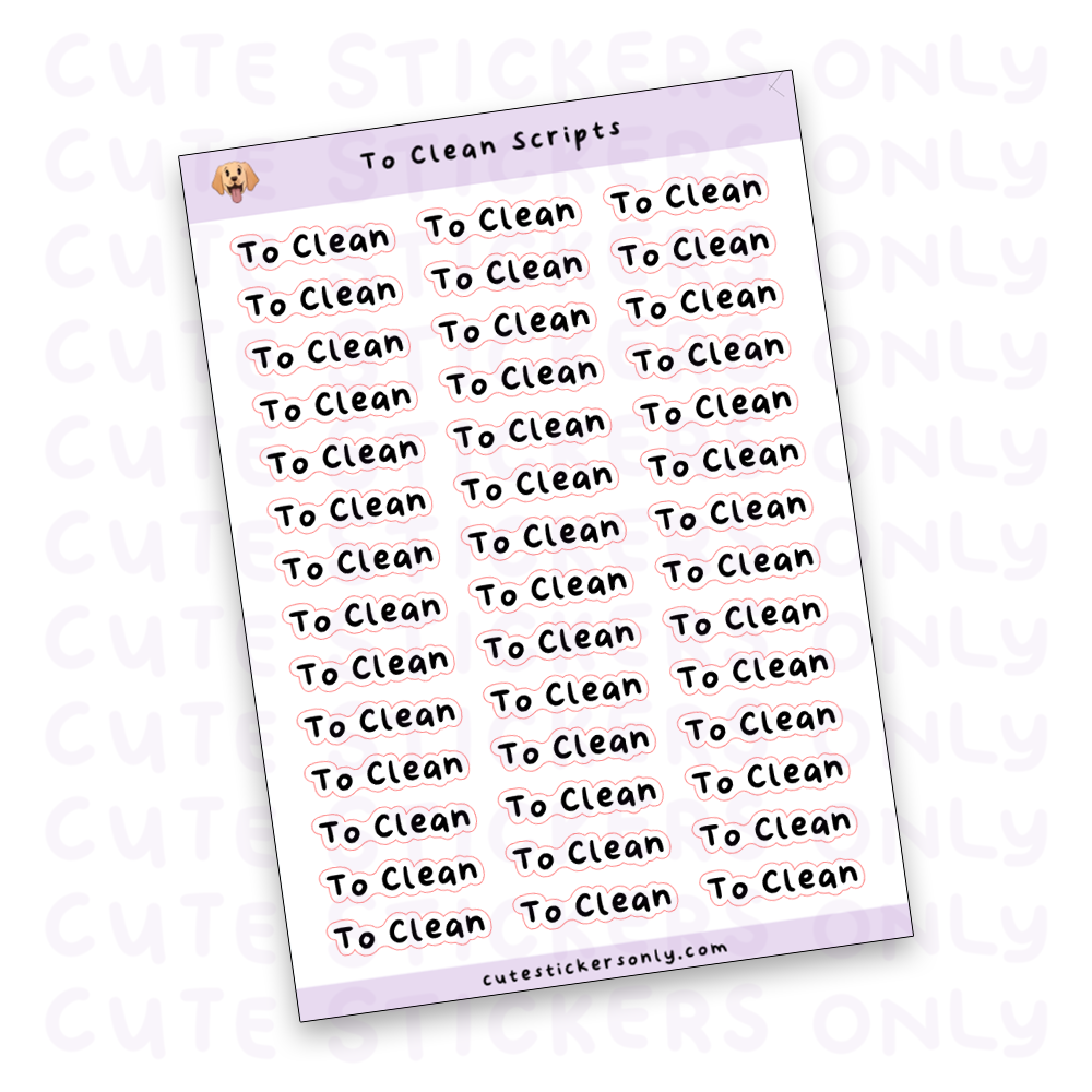 To Clean Scripts Sticker Sheet (Transparent)