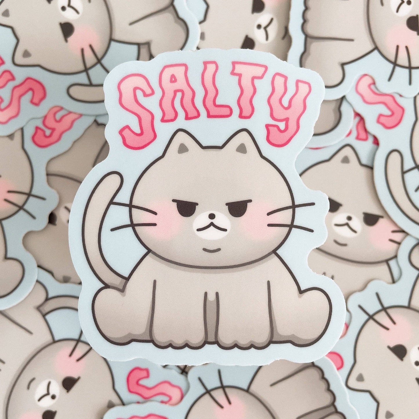 Salty Chonky Gray Cat Vinyl Sticker